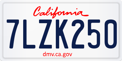 CA license plate 7LZK250
