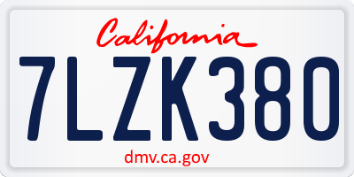 CA license plate 7LZK380