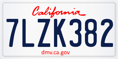 CA license plate 7LZK382