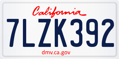 CA license plate 7LZK392