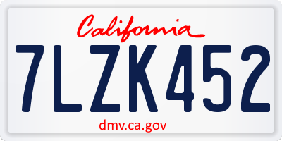CA license plate 7LZK452