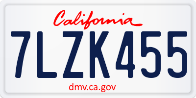 CA license plate 7LZK455