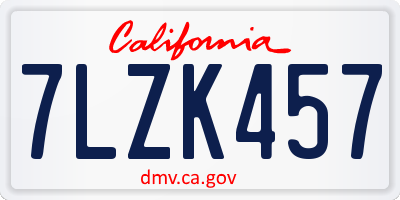 CA license plate 7LZK457