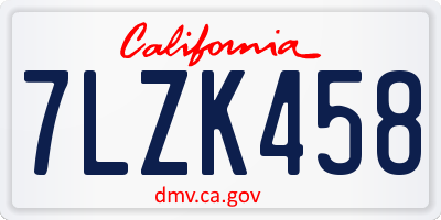 CA license plate 7LZK458