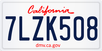 CA license plate 7LZK508