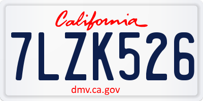 CA license plate 7LZK526