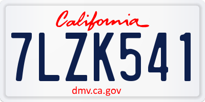 CA license plate 7LZK541