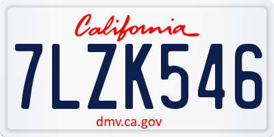 CA license plate 7LZK546
