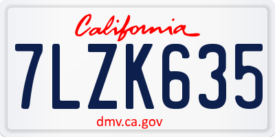 CA license plate 7LZK635