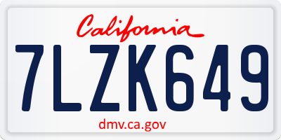 CA license plate 7LZK649