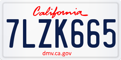 CA license plate 7LZK665