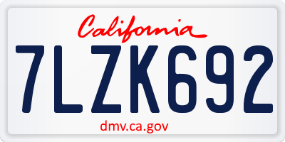 CA license plate 7LZK692