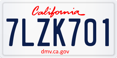 CA license plate 7LZK701