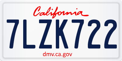 CA license plate 7LZK722