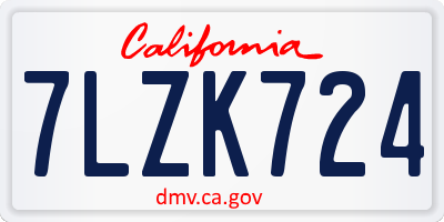 CA license plate 7LZK724