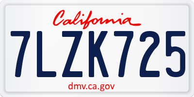 CA license plate 7LZK725