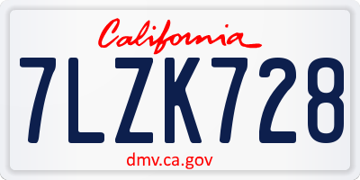 CA license plate 7LZK728