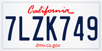 CA license plate 7LZK749