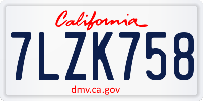 CA license plate 7LZK758