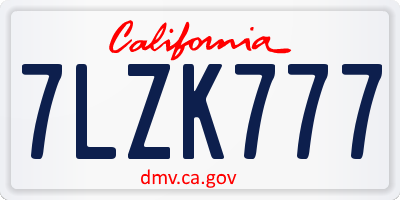 CA license plate 7LZK777