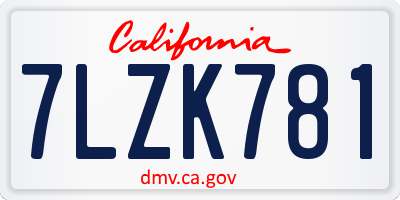 CA license plate 7LZK781