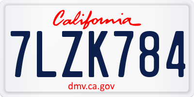 CA license plate 7LZK784