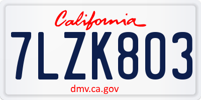 CA license plate 7LZK803