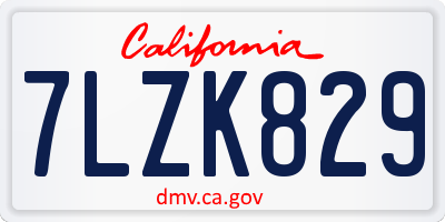 CA license plate 7LZK829
