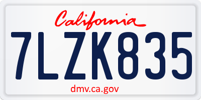 CA license plate 7LZK835