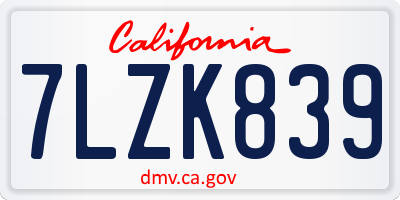 CA license plate 7LZK839