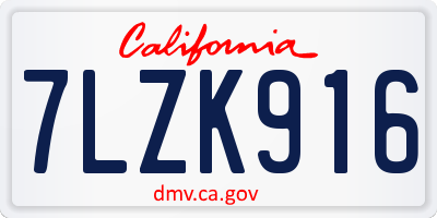 CA license plate 7LZK916