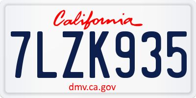 CA license plate 7LZK935