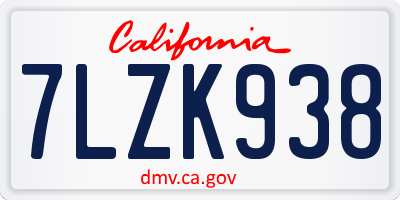 CA license plate 7LZK938