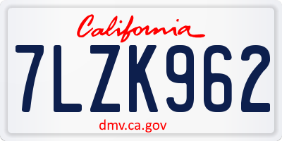 CA license plate 7LZK962