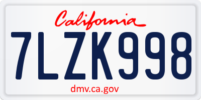 CA license plate 7LZK998