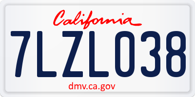 CA license plate 7LZL038