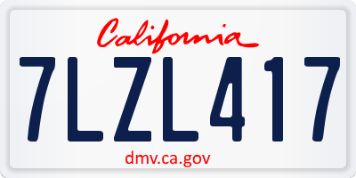 CA license plate 7LZL417