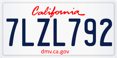 CA license plate 7LZL792