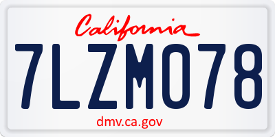 CA license plate 7LZM078