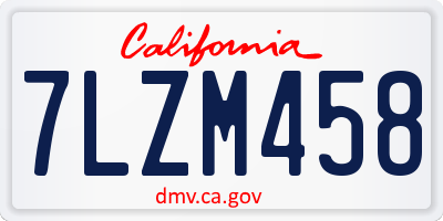 CA license plate 7LZM458