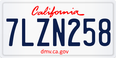 CA license plate 7LZN258