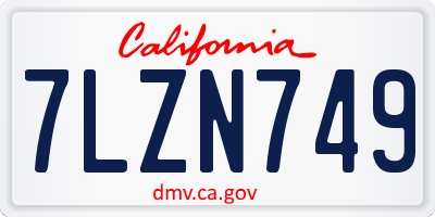 CA license plate 7LZN749