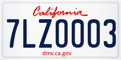 CA license plate 7LZO003