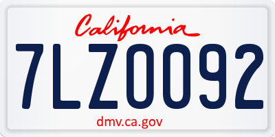 CA license plate 7LZO092