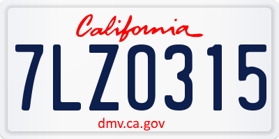 CA license plate 7LZO315