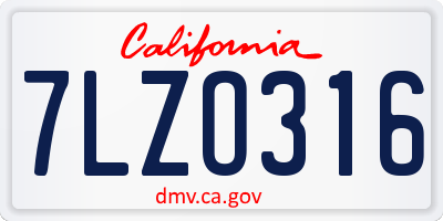 CA license plate 7LZO316
