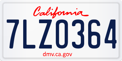 CA license plate 7LZO364