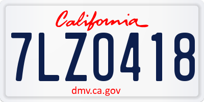 CA license plate 7LZO418
