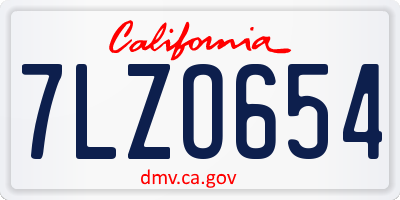 CA license plate 7LZO654