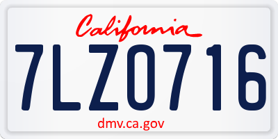 CA license plate 7LZO716